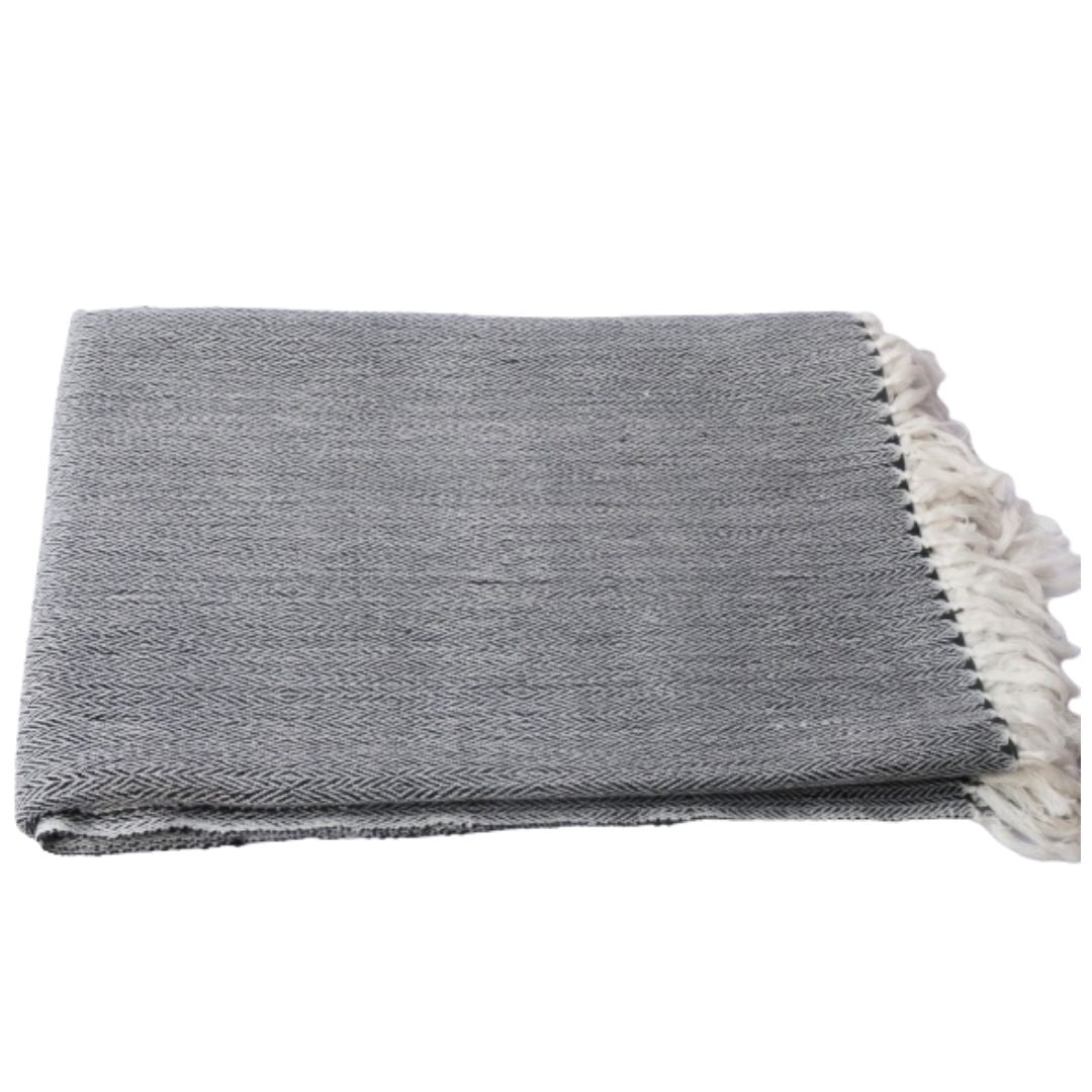 Cotton  Bed Throw | Black ,  Grey & White
