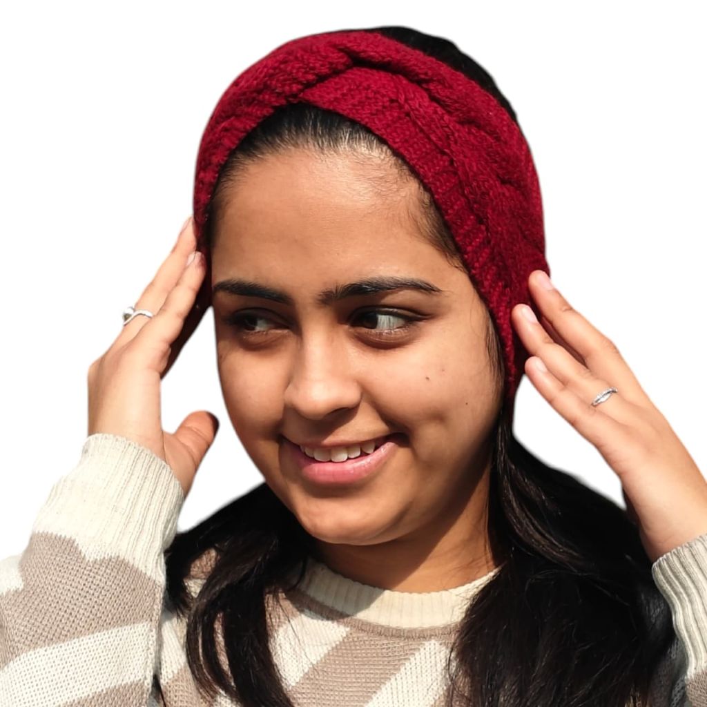 100% Wool Cable Knit Headband – Winery Red |