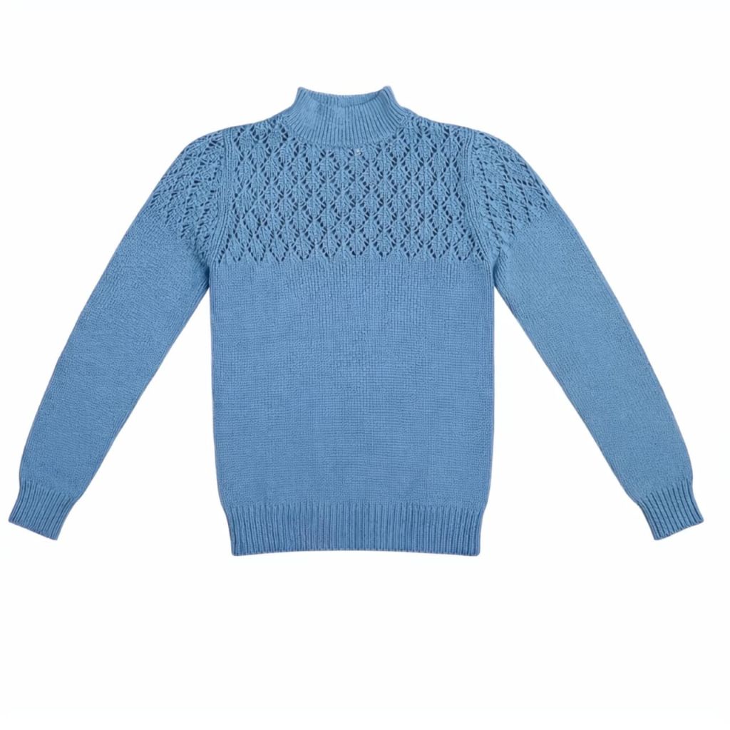 100% Wool Machine Knit Sweater – Chambrey Blue | Winter Wear