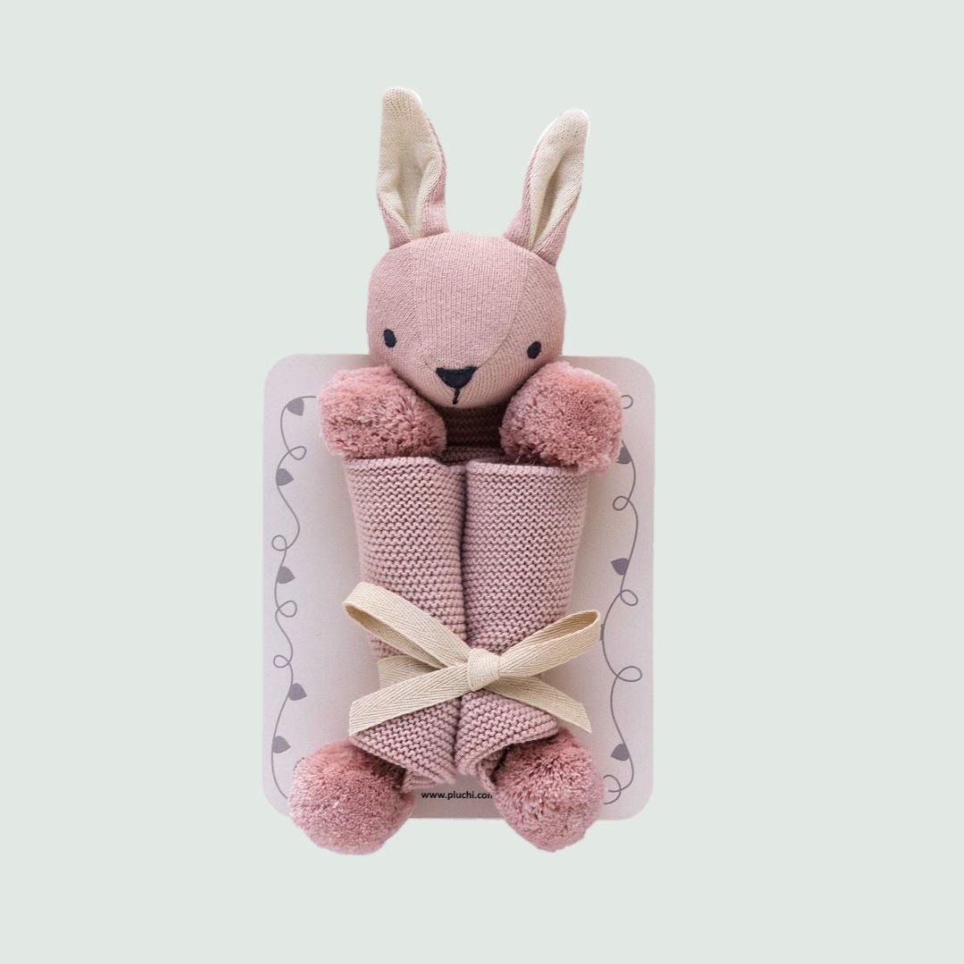 Rabbit-Pink Cuddle Cloth with pompom - Front View