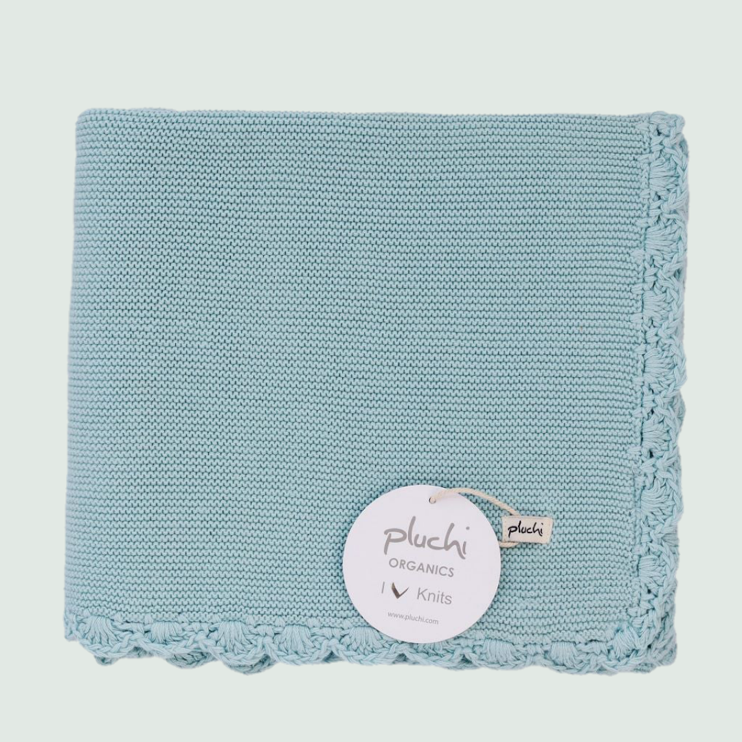 Baby Blue Knitted AC Blanket/Quilt for Baby - Top View
