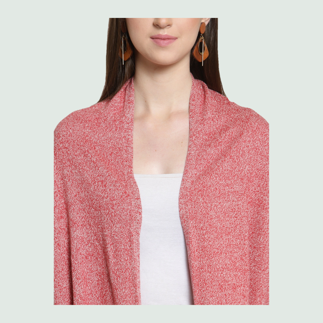 Natural Red Knitted Poncho - Collar