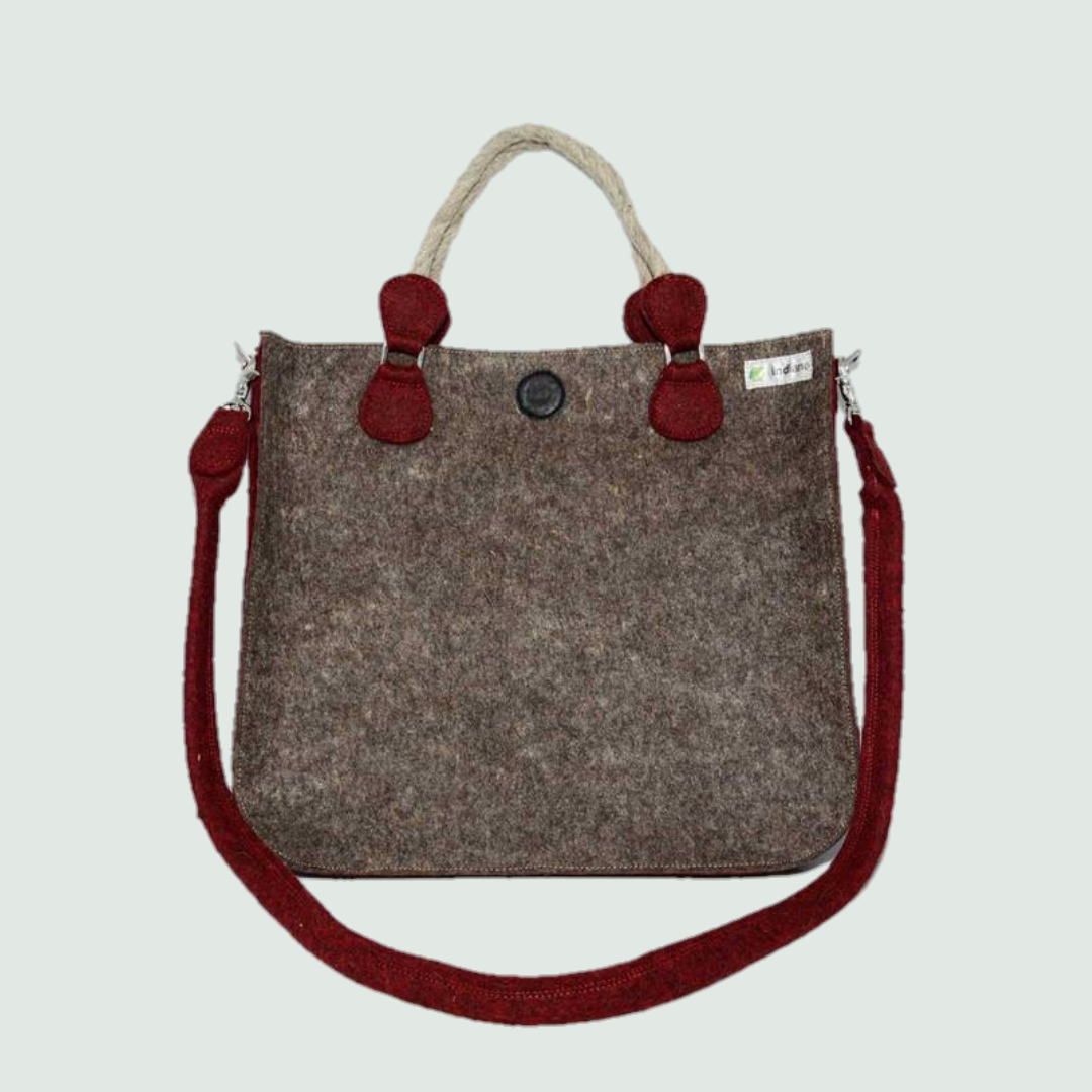 Wine-Red-Grey-Organic-wool-felt-Tote-Bag