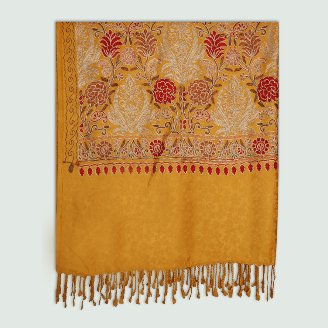 Odhni Floral Motif - Embroidered - Multi color | Stoles & Shawls - Front View