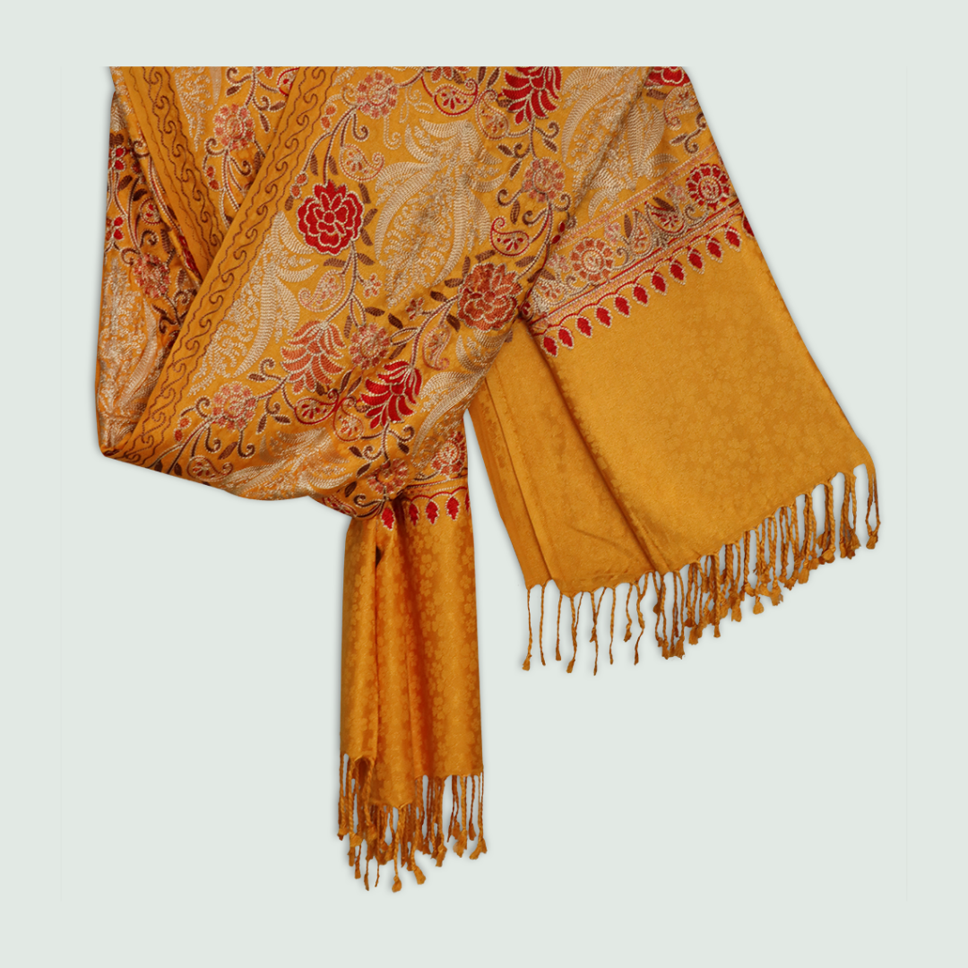 Odhni Floral Motif - Embroidered - Multi color | Stoles & Shawls - Front View