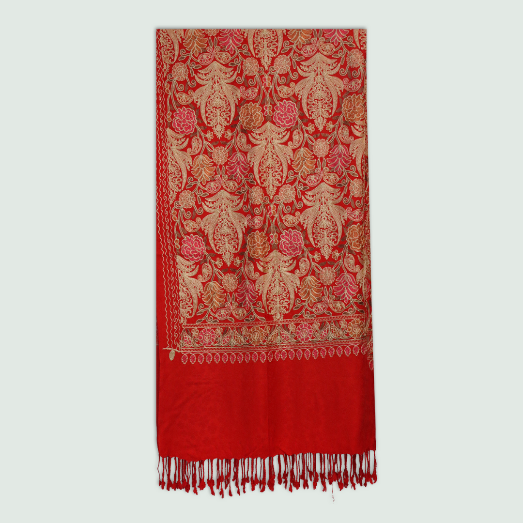 Odhni Floral Motif - Embroidered - Multi color | Stoles & Shawls - Front View