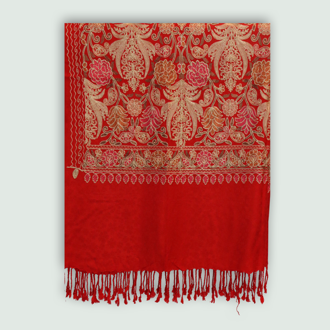 Odhni Floral Motif - Embroidered - Multi color | Stoles & Shawls - Front View