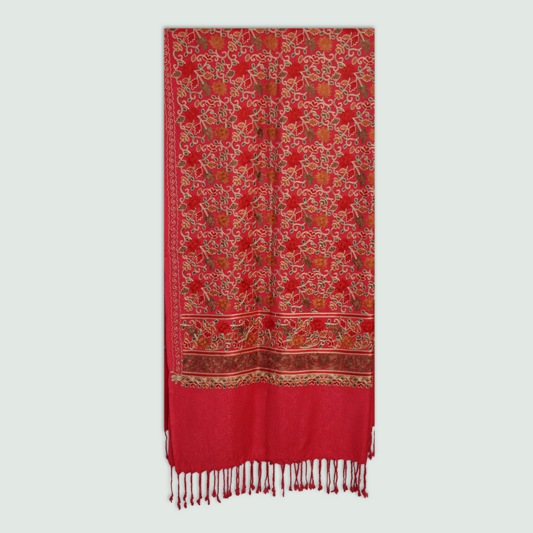 Odhni Floral Motif - Embroidered - Multi color | Stoles & Shawls - Front View