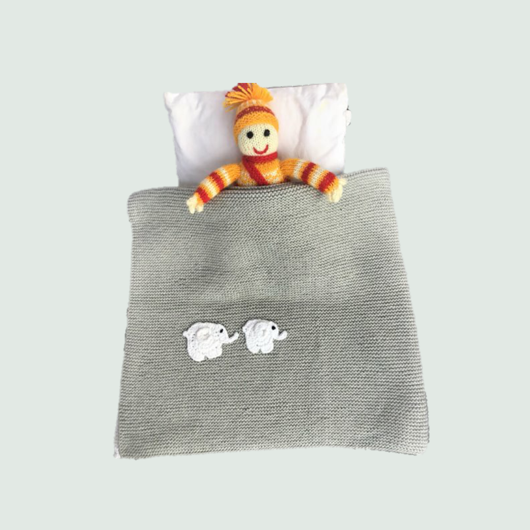 Elephant Knitted AC Blanket/Quilt with Cap for Newborn Baby | 100% Organic Cotton - Mojopanda Organic  Store
