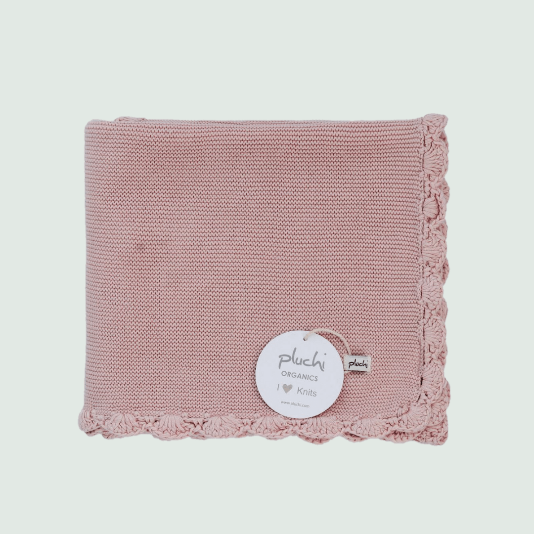 Baby Pink Knitted AC Blanket/Quilt for Baby - Front View
