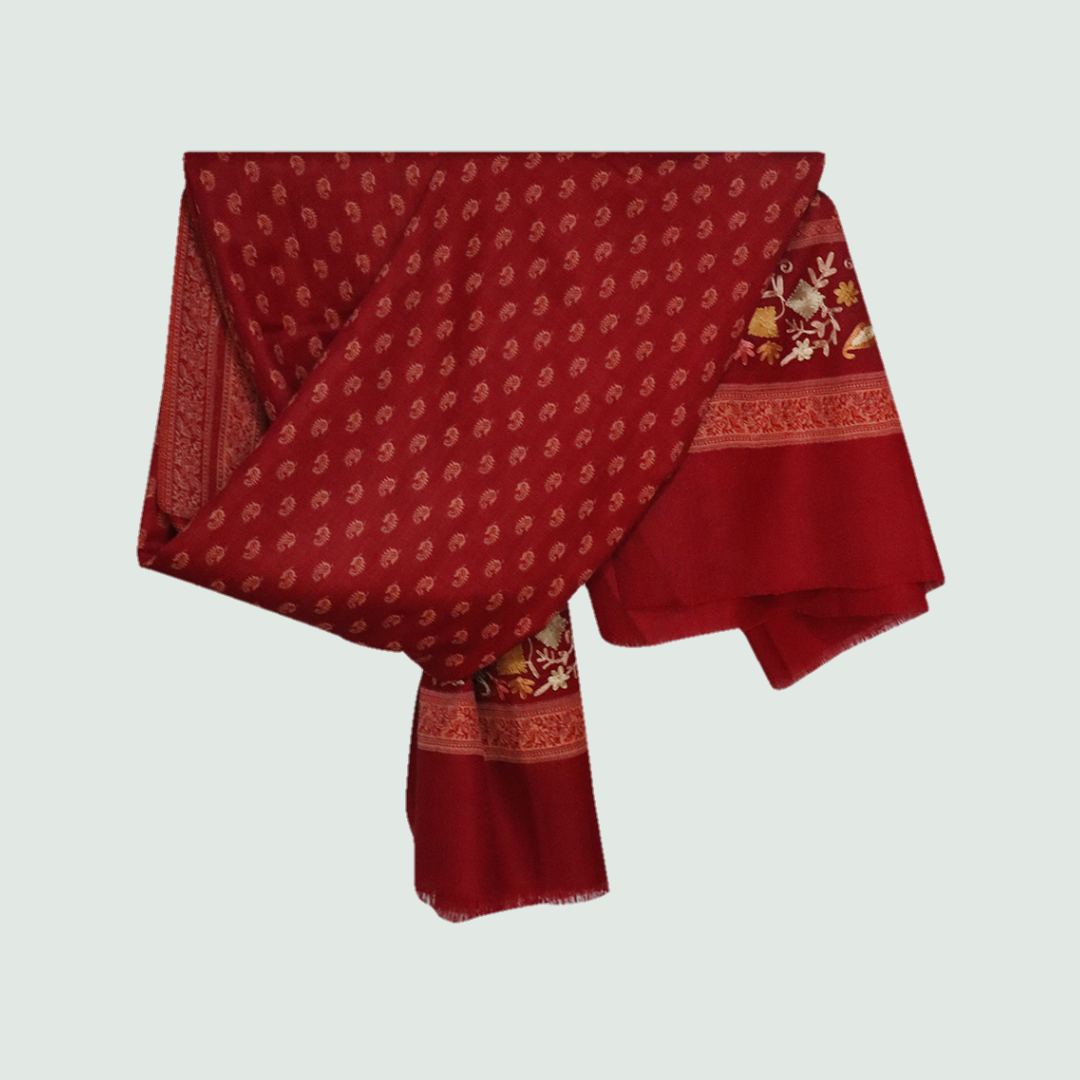 Maroon Odhni With Embroidered Floral Motifs | Stoles & Shawls - Front View