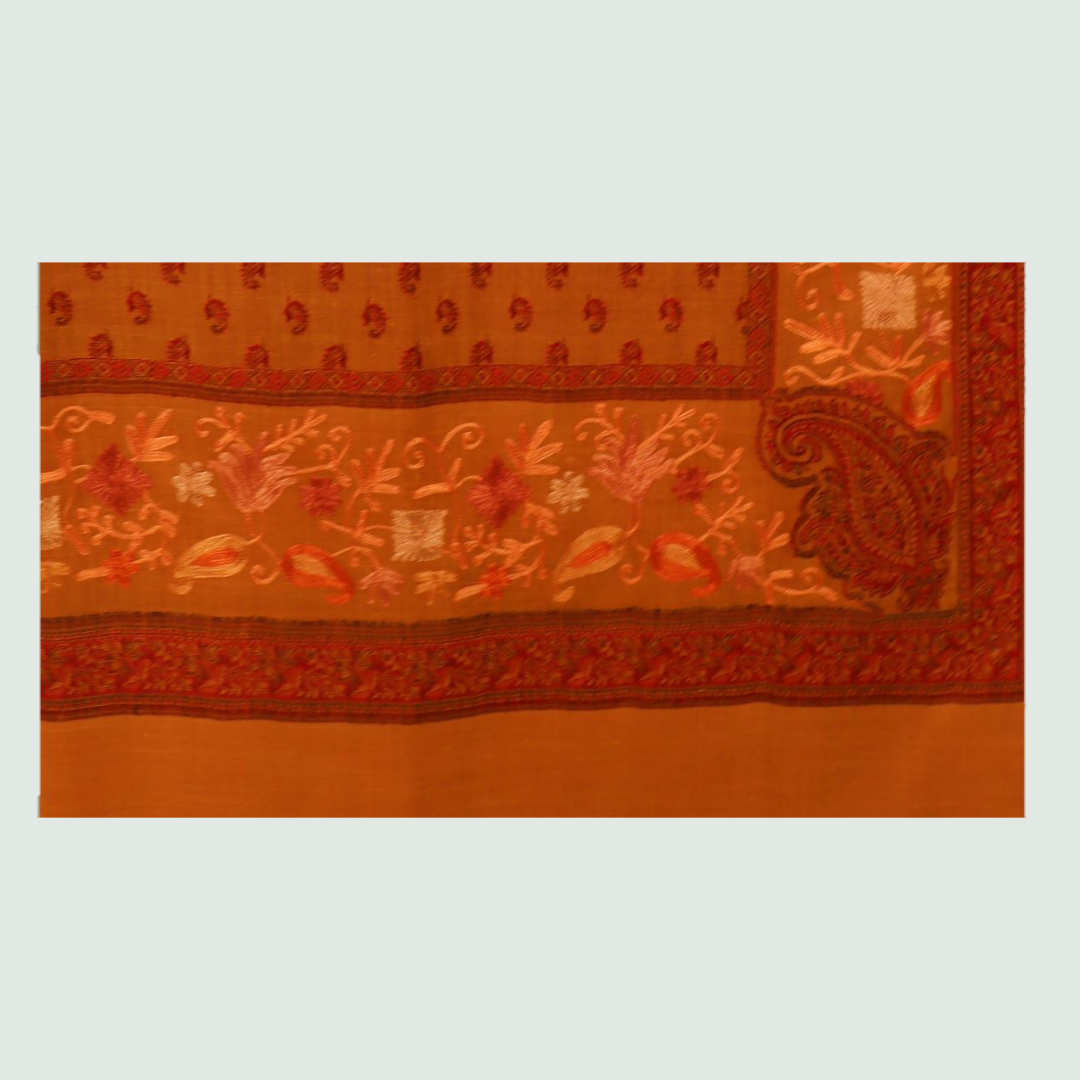 Yellow Odhni With Embroidered Floral Motifs | Stoles & Shawls - Front View