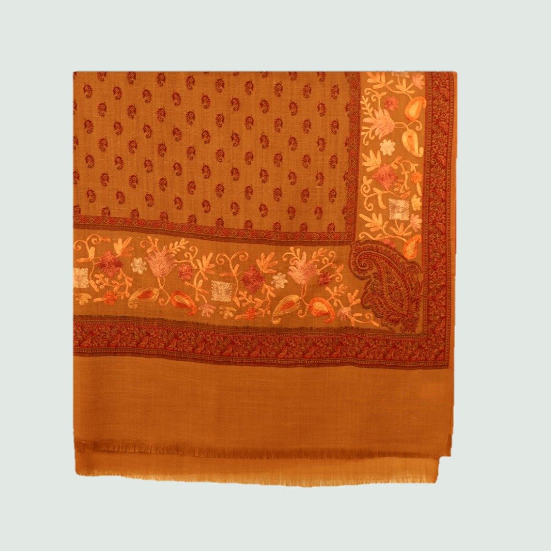 Yellow Odhni With Embroidered Floral Motifs | Stoles & Shawls- Front View