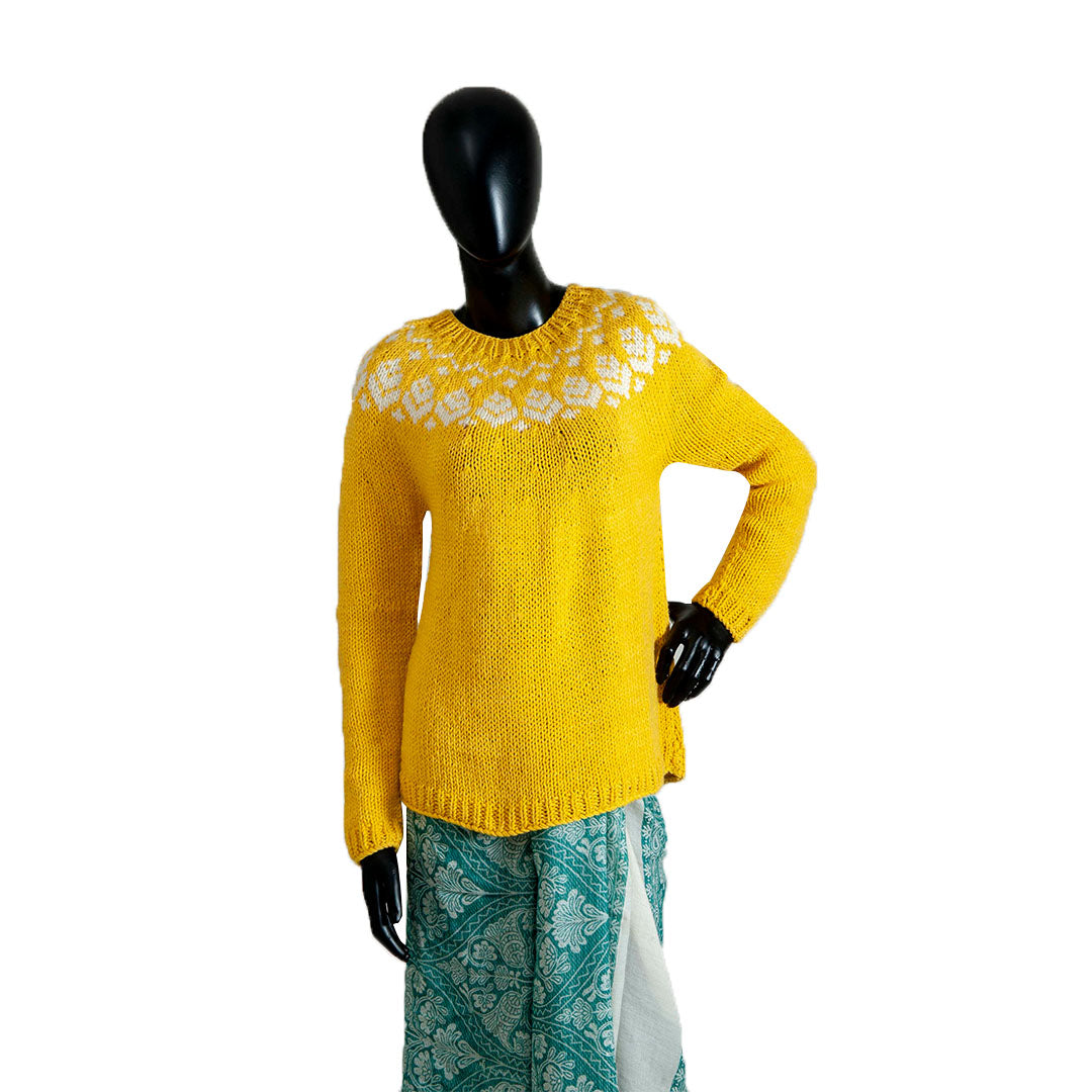 Organic Wool |  Pullover  |  Yellow & White