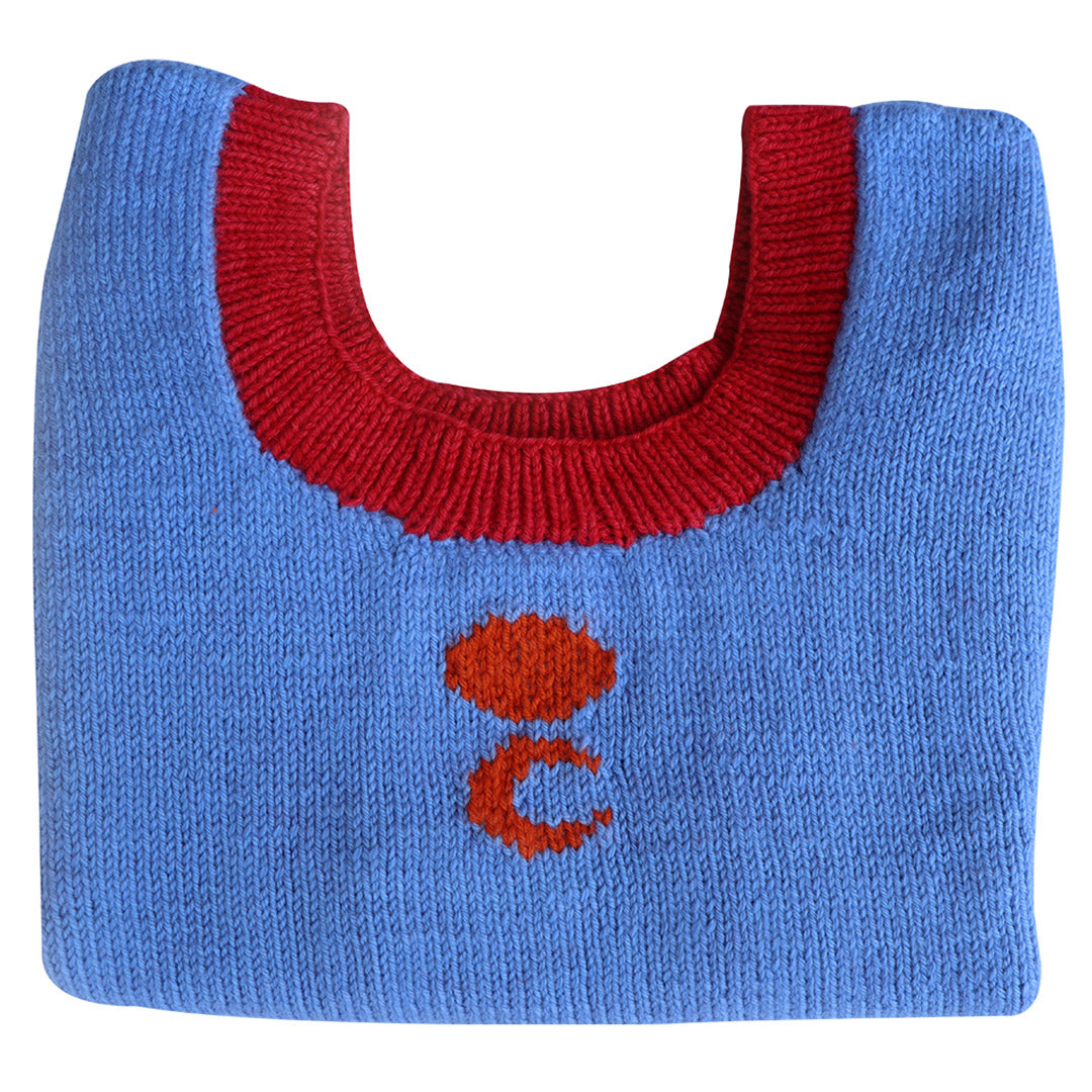 Organic Wool |  Top - Sun & Moon  Design |  Red & Wild Blue