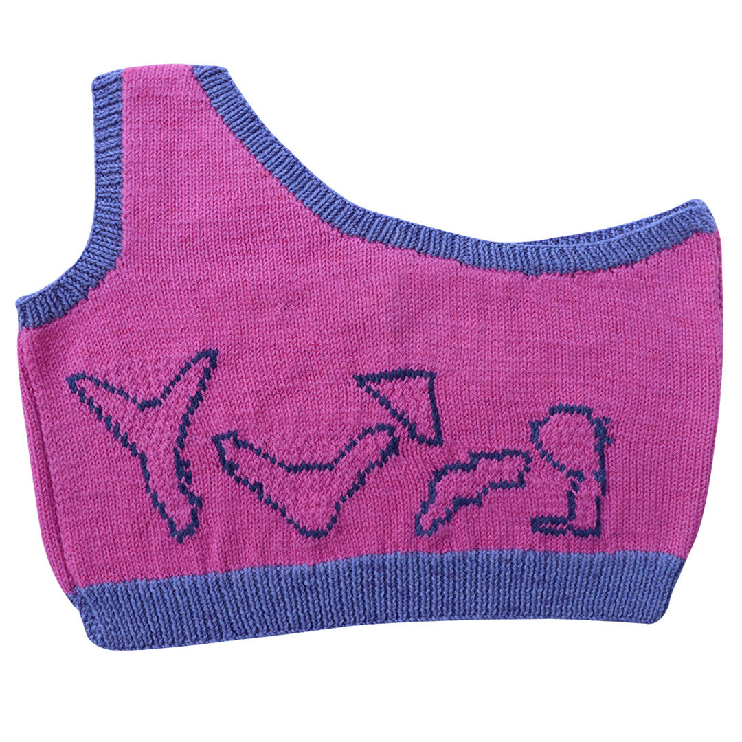 Organic Wool   |  Top with  One Shoulder | Wild Blue & Fuchsia Fedora