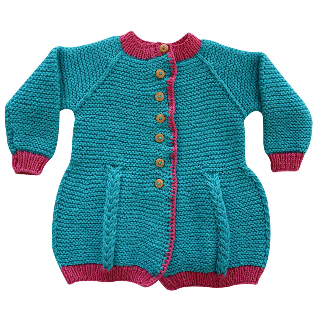 Organic Wool  |  Frock   | Easter Blue &, Pink