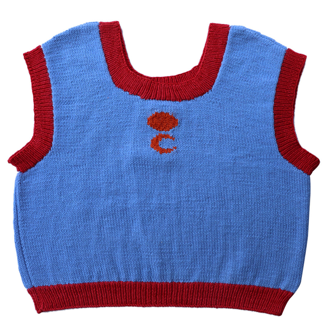 Organic Wool |  Top - Sun & Moon  Design |  Red & Wild Blue