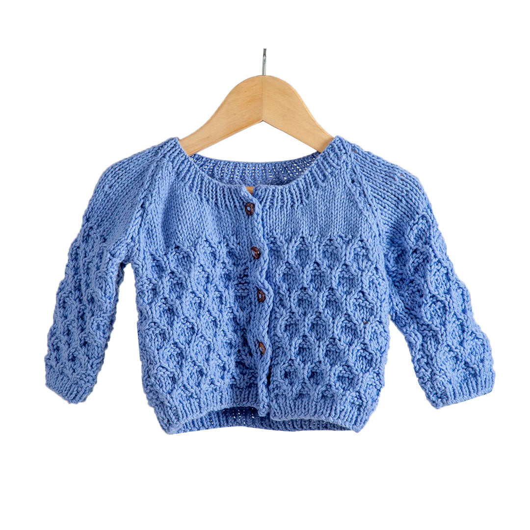 Cardigan Wild Blue  | For Girl & Boy  | 100% Organic Wool | Size- 9 Months