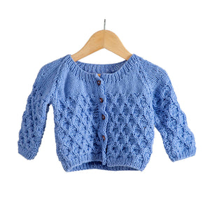 Cardigan Wild Blue  | For Girl & Boy  | 100% Organic Wool | Size- 9 Months