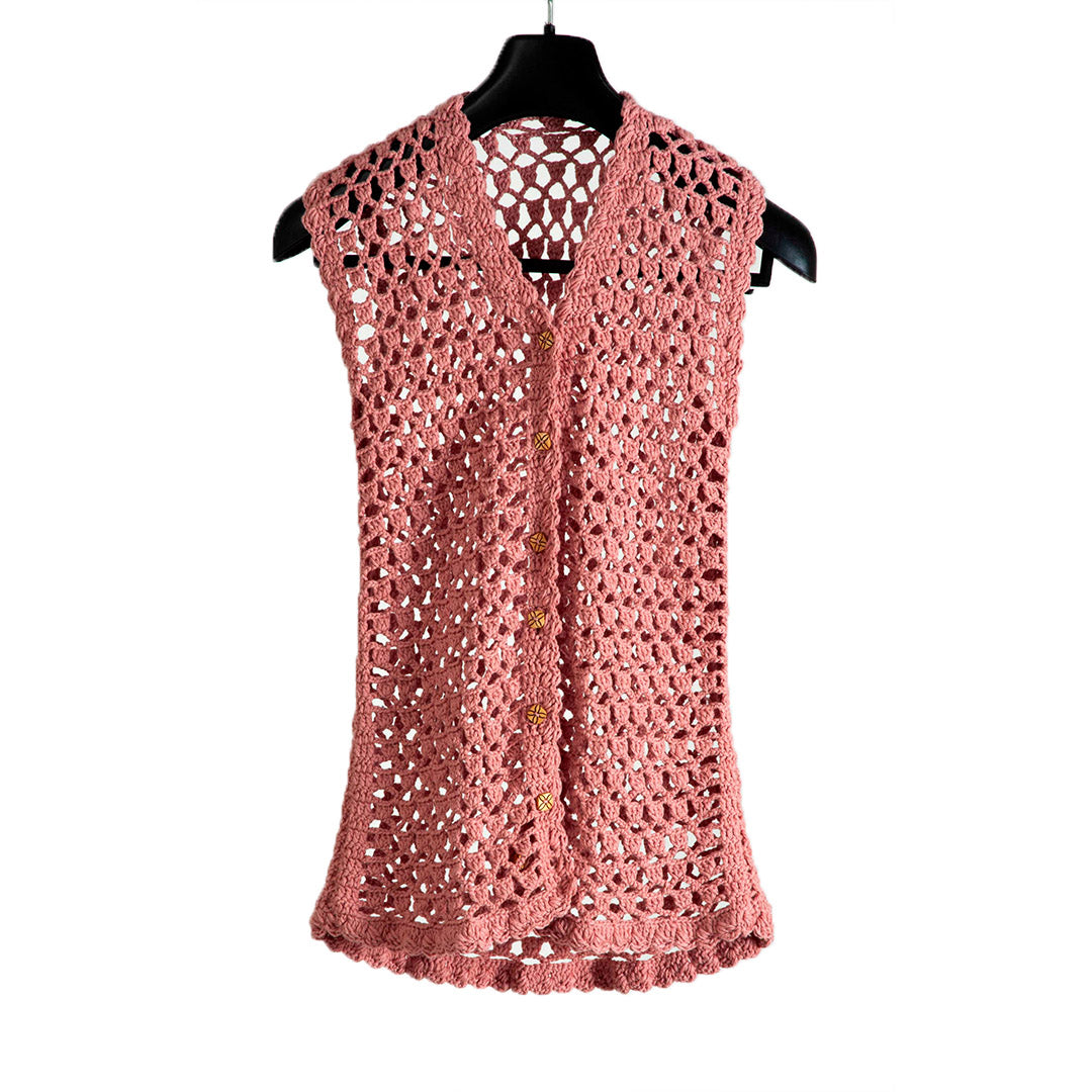 Organic Wool Cardigan Crochet | Dark Salmon