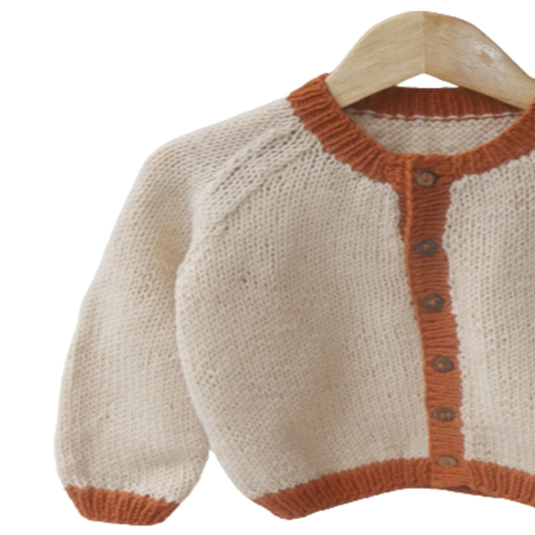 Cardigan ivory  & Rust  |  For Girl and Baby Boy  |  100% Organic Wool | Size-18 Month