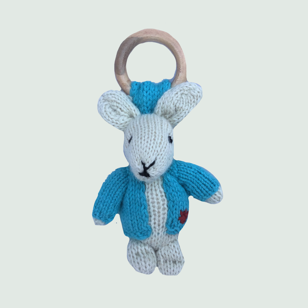 Rabbit Ring Rattler | Hand Knit | Stuffed/Plush/Soft Toy | 100% Organic | Health-Pro