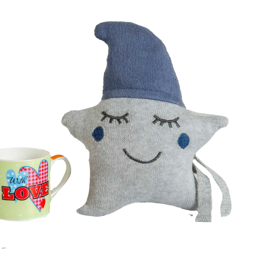 Joker Pillow Grey & Blue Knitted Stuffed/Plush/Soft Toy | 100% Premium Cotton