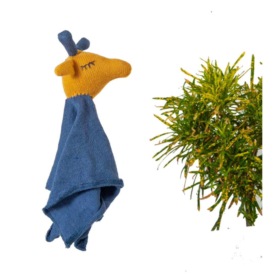 Giraffe Comforter Mustard and Blue Stuffed/Plush/Soft Toy  | 100% Organic cotton