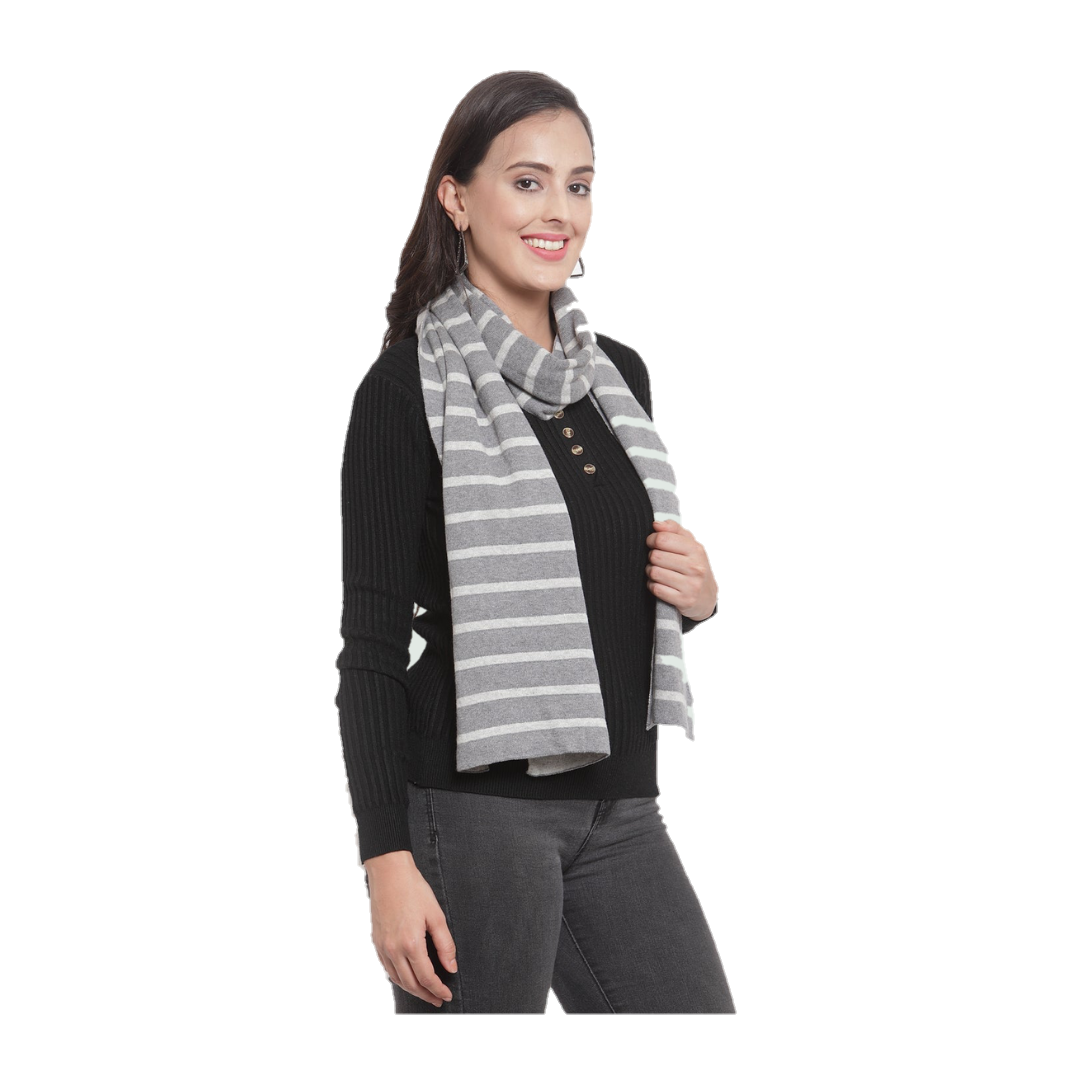 Mufflers & Neck Warmer | Grey & White  |  Zebra Striped Design   | 100% Premium  Cotton  | For Women