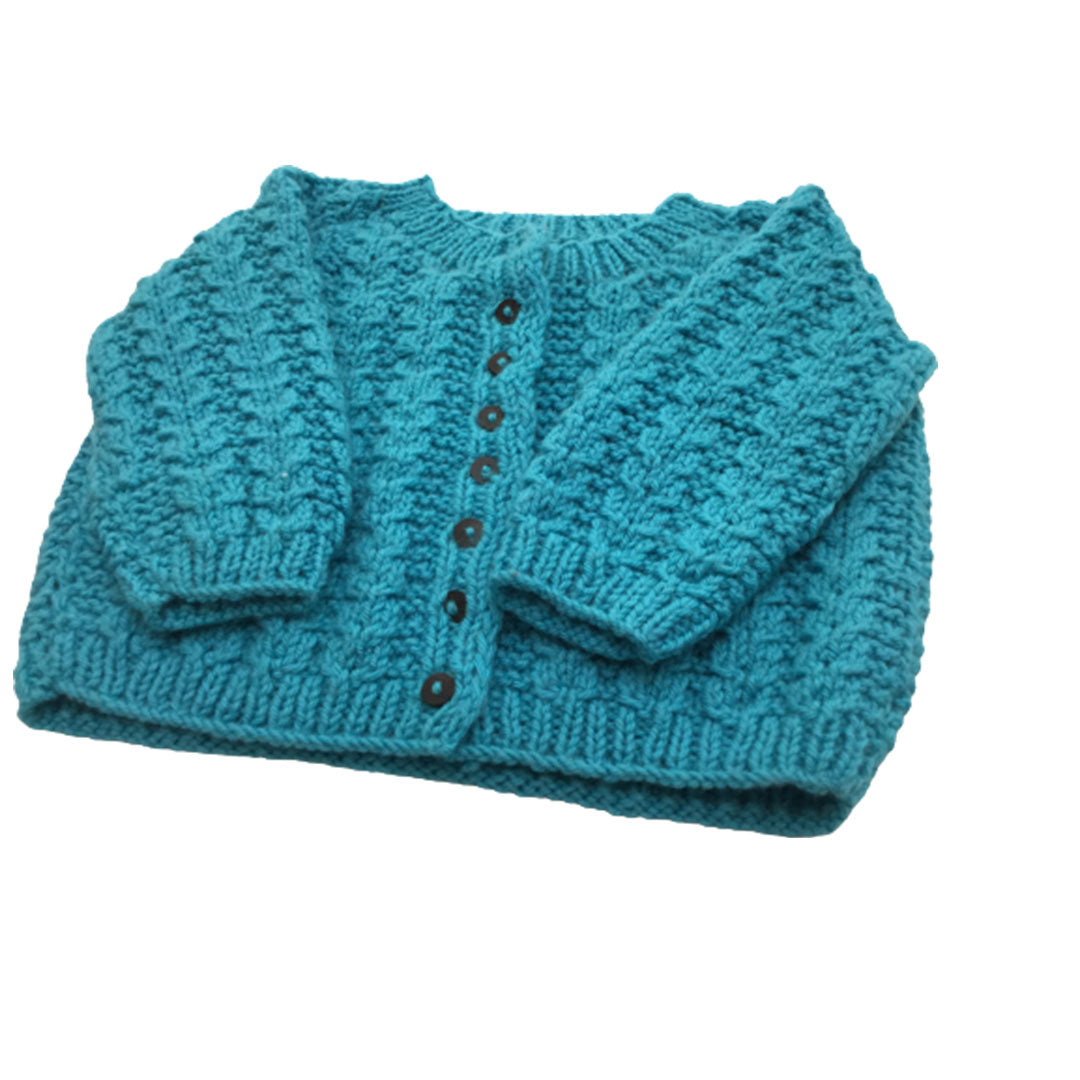 Cardigan Easter Blue  |  for Girl and Baby  Boy 100% Organic Wool | Size-18 Month