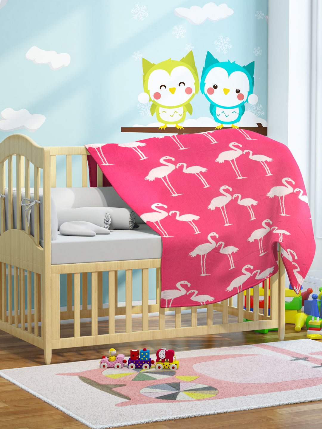 Flamingo Pink Knitted AC Blanket/Quilt for baby | 100% Cotton