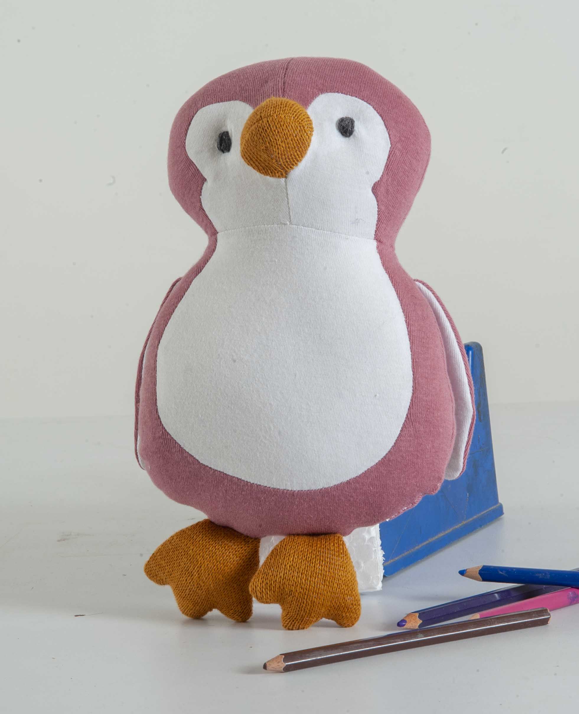 Bucky - The Penguin Knitted Pink, white & Orange Stuffed/Plush/Baby/Soft Toy | 100% Premium Cotton