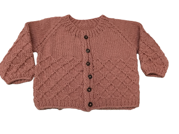 Organic Wool  |  Cardigan |  Dark Salmon | Size- 6 Month